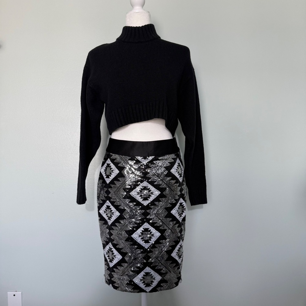 Wilfred Free Black Merino Wool Cropped Turtleneck Sweater Size S